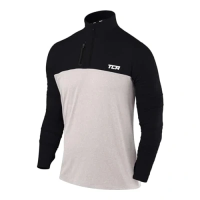 Afbeelding van TCA Fusion Pro QuickDry hardloopshirt met lange mouwen voor heren ritssluiting tot halverwege de borst, Grijs/Zwart