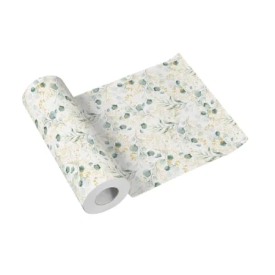 Afbeelding van PAW Decor Collection Tafelloper, Airlaid (40 x 2400 cm), geperforeerd om de 120 cm, tafeldecoratie voor verjaardag, bruiloft, gouden eucaliptus