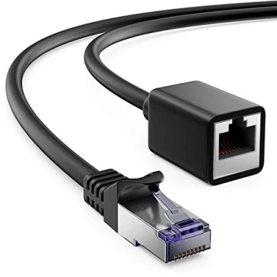 Afbeelding van deleyCON 1 m verlengkabel CAT7 voor Ethernet LAN netwerkkabel ruwe kabel CAT 7 met RJ45 stekker naar bus PiMF koper S/FTP 600 MHz zwart