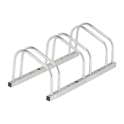 Afbeelding van Relaxdays Fietshouder vloer voor 3 fietsen, banden tot 50 mm, metaal, garage, parkeerplaats, zilver, 26 x 70,5 33,5 cm