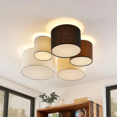 Afbeelding van Lindby plafondlamp 5lichts stof, metaal H: 25.5 cm E27 grijs, bruin, zwart, beige, wit