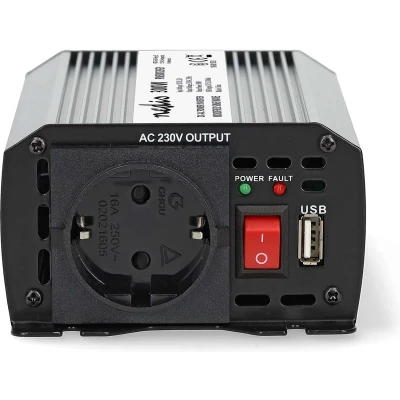 Afbeelding van Nedis Omvormer Gemodificeerde Sinusgolf 12V naar 230V 300 W Piekvermogen: 600 Accuklemmen + Aansteker Type F (CEE 7/3) / USB A Zilver