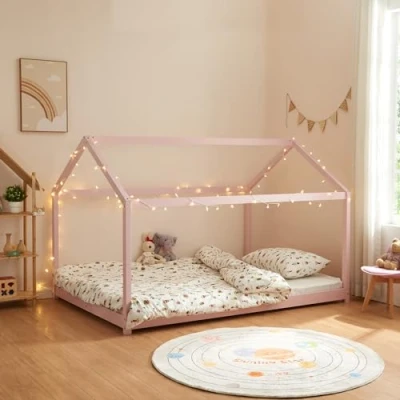 Afbeelding van Kinderbed Cerro huisbed met bedbodem 120x200 cm roze