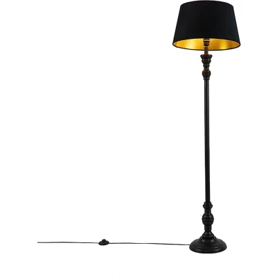 Afbeelding van QAZQA classico Klassieke Dimbare LED Smart Vloerlamp Staande Lamp met kap incl. wifi Dimmer 1 lichts H 155 cm Zwart Goud Woonkamer Slaapkamer Keuken