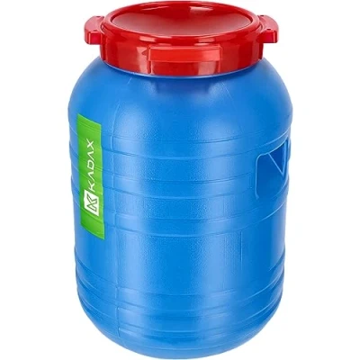 Afbeelding van KADAX Plastic vat, 30 liter vat van HDPE kunststof met deksel, dekselvat, sponsvat, multifunctioneel universeel watervat, brede hals (1 stuk, blauw)