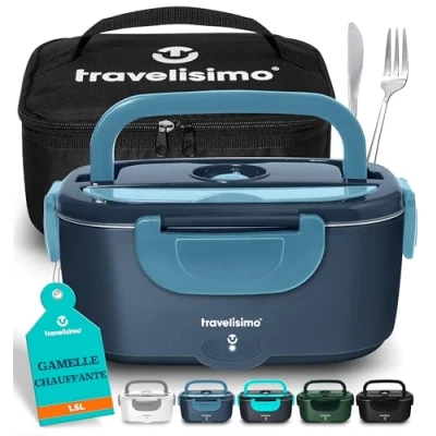 Afbeelding van TRAVELISIMO Verwarmde kom, 80 W, lunchbox, verwarmd, maaltijd, 1,5 l, roestvrij staal, 12 V/24 V/220 V, 3 in 1, draagbaar, voor auto, vrachtwagen, kantoor, elektrisch