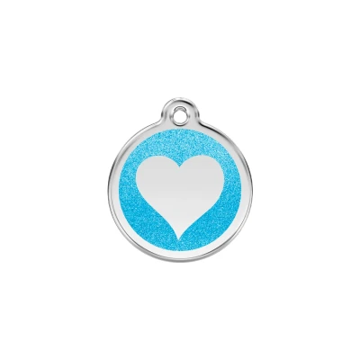 Afbeelding van Heart Aqua glitter hondenpenning small/klein dia. 2 cm RedDingo