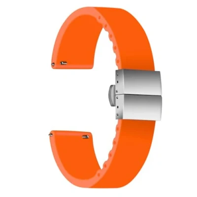 Afbeelding van ULLCHRO Horlogeband, hoge kwaliteit, vervanging van siliconen, armband, strepenpatroon, 16 mm, 18 20 22 24 rubberen horlogeband met vouwsluiting roestvrij staal, Oranje, Armband