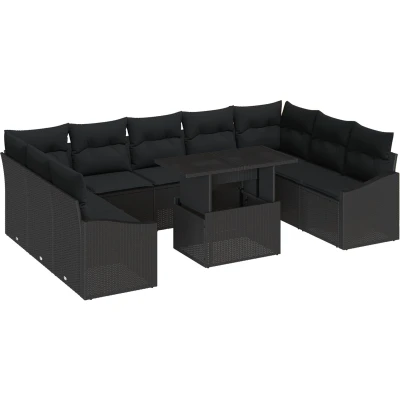 Afbeelding van vidaXL 10 delige tuinsofa set met kussens zwart poly rattan