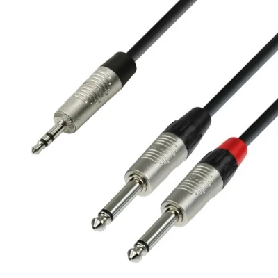 Afbeelding van Adam Hall 4 Star Series instrumentenkabel 2 x 3,5 mm en 6,3 mono kabel 1,5 m