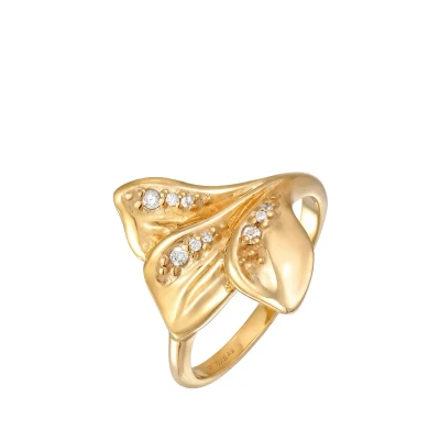 Afbeelding van Elli Sparkle LEAF Statement Ring goldcoloured, Dames, Maat: 52, Gold/coloured