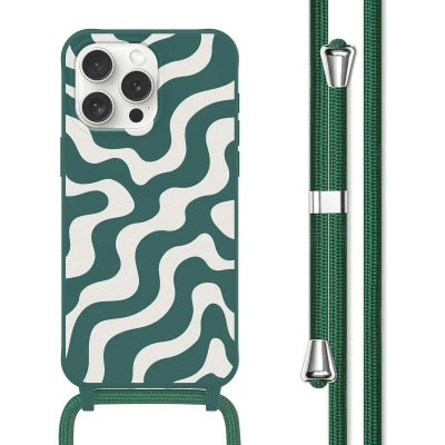 Afbeelding van imoshion hoesje Geschikt voor iPhone 15 Pro Max met koord Siliconen design Meerkleurig / Petrol Green Groovy