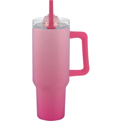 Afbeelding van I Drink Thermofles drinkbeker 1 200 ml roestvrijstaal met rietje en reinigingsborstel rood roos nieuw
