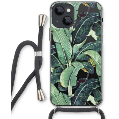 Afbeelding van Case Company® hoesje met Koord geschikt voor iPhone 13 mini Bananenbladeren Telefoonhoesje Zwart Extra Bescherming aan alle Kanten en Over de Schermrand