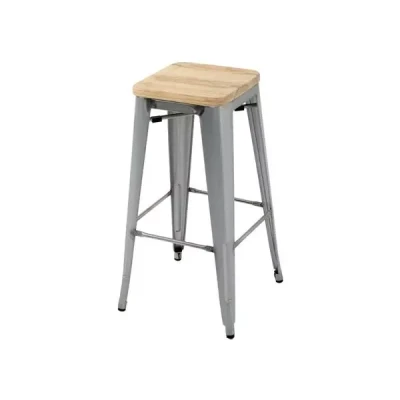 Afbeelding van Bolero Bistro Hoge Krukken met Houten Zitkussen Gegalvaniseerd Staal (4 Stuks) GM638