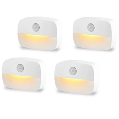 Afbeelding van SUJAHHUJIQ Set van 4 led nachtlampjes met bewegingssensor, om op te plakken, werkt batterijen, trapsensor, automatisch/aan/uit, voor toilet, hal, kast, keuken, slaapkamer