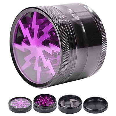 Afbeelding van Soulpala Grinder Kruidenmolen, 2,5 inch, kruidenmolen van zinklegering, met 4 stuks, pollenmolen, grinder, zeef voor gedroogde specerijen, aromatisch