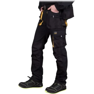 Afbeelding van REIS FORECO T BY46 Werkbroek voor heren, bescherming, snijbescherming, cargo, 80% polyester, 20% katoen, zwart geel, maat 52