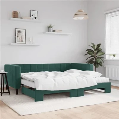Afbeelding van vidaXL Slaapbank onderschuifbed matrassen 90x200cm fluweel donkergroen