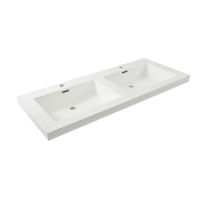 Afbeelding van Wiesbaden Vision wastafel dubbel met 2 kraangaten 120x46x5,5 cm kunstmarmer glans wit
