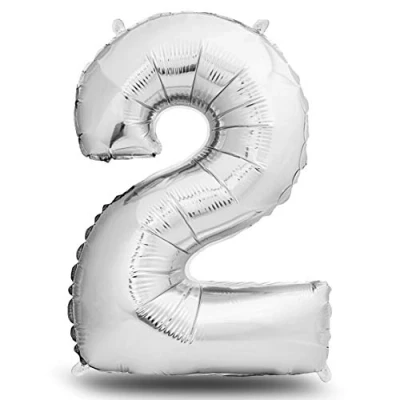 Afbeelding van envami Ballonnen verjaardag 2 jaar zilver 101 cm cijfer decoratieset voor jongens en meisjes Happy Birthday decoratie ballon volle dankzij helium