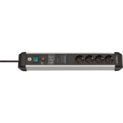 Afbeelding van Brennenstuhl 1391010400 Stekkerdoos 4 Sockets Premium Protect Line Aan/uit Schakelaar Overspanningsbeveiliging Zwart/Zilver 3 meter