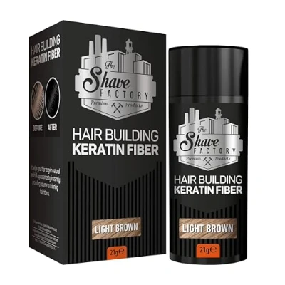 Image de The Shave Factory Hair Building Keratin Fiber Renforceur de Cheveux avec Protéines Kératine, Solution Instantanée pour les Clairsemés et la Calvitie 21g (Brun Clair)
