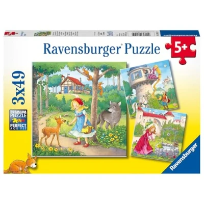 Afbeelding van Ravensburger puzzel Rapunzel, Roodkapje en de Kikkerprins 3x49 stukjes kinderpuzzel
