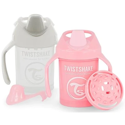Afbeelding van Twistshake 2 x babybeker met zachte tuit en fruitmixer, 230 ml, BPA vrij, leerfles voor kinderen, wit/roze