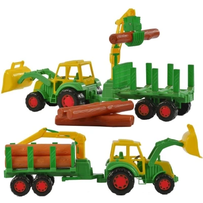 Afbeelding van Polesie Tractor Kevin Met Aanhanger En Laadkraan Groen/geel