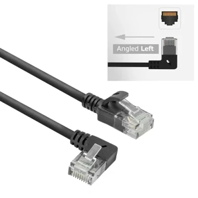 Afbeelding van ACT DC1905 U/UTP CAT6A LSZH Slimline Patchkabel RJ45 Connectoren 90 haaks Links Zwart 5 meter