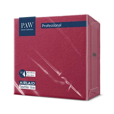 Afbeelding van PAW Airlaid servetten (40 x 40 cm) I 50 stuks effen vergelijkbaar met stof Elegante tafeldecoratie HoReCa Voor gelegenheden zoals bruiloften, feesten Kleur: bordeaux