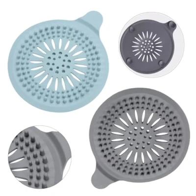 Afbeelding van Alyvisun 2 stuks siliconen haarvanger voor douche met zuignap, afvoerbescherming, gootsteenfilter, universeel haarfilter badkamer, badkuip, keuken (blauw + grijs)