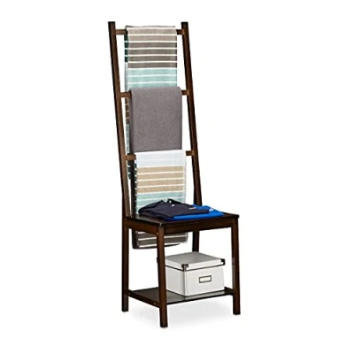 Afbeelding van Relaxdays handdoekhouder stoel bamboe dressboy 3 stangen handdoekrek badkamer