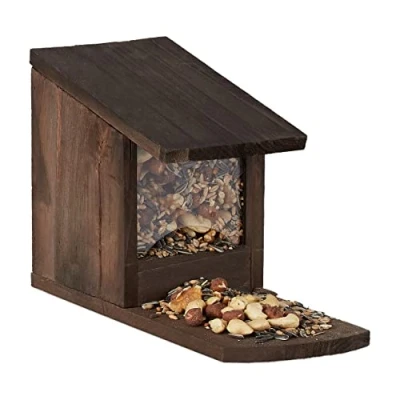 Afbeelding van Relaxdays eekhoorn voederhuisje voederhuis voederkast voederbak hout dark Brown