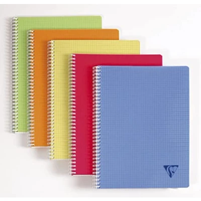 Afbeelding van Clairefontaine 328325C Collection Linicolor Fresh notitieboek, spiraalbinding, 24 x 32 cm, 100 pagina&#039;s, kleine ruitjes, wit papier, 90 g, omslag van polypropyleen, transparant, willekeurige kleur