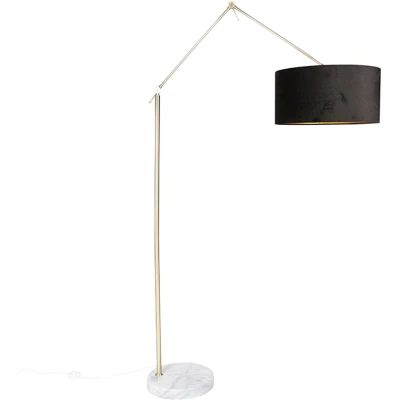 Afbeelding van QAZQA Moderne vloerlamp goud velours kap zwart 50 cm Editor