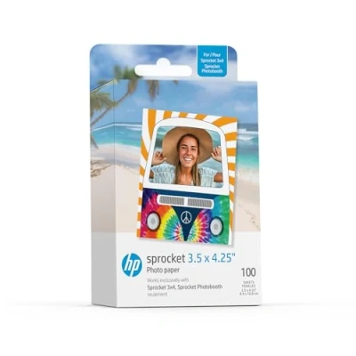 Afbeelding van HP 3,5 x 4,25 inch zink fotopapier zelfklevende achterkant (pak van 100) compatibel met 3x4 fotobooth en Sprocket fotoprinter