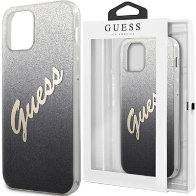Afbeelding van Guess Gradient Vintage Glitter Back Case Geschikt voor Apple iPhone 12/12 Pro (6.1&quot;) Zwart