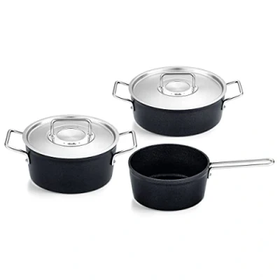 Afbeelding van Fissler Adamant Set van 3 aluminium kookpotten met anti aanbaklaag metalen deksel (1 pan, 1 pan), inductie
