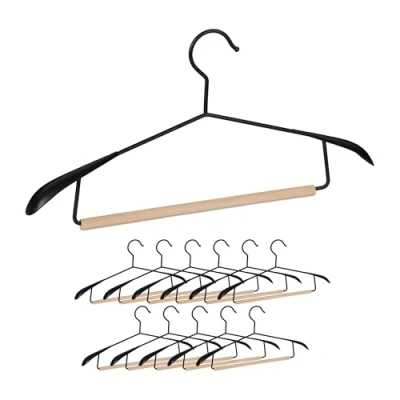 Afbeelding van Relaxdays kleerhangers metaal set van 12 stuks luxe kledinghangers hout zwart