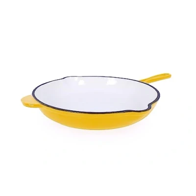 Afbeelding van ECHTWERK braadpan van gietijzer met geëmailleerde coating, twee handgrepen en schenktuit, geschikt voor ovens, grills, BBQ inductie, Ø 26,5 cm, geel