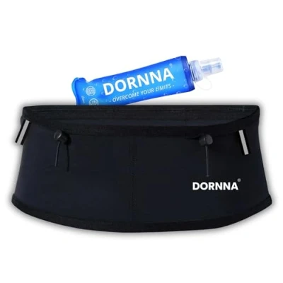Afbeelding van DORNNA Skinny W1 Ceinture de course à pied et Trail + Soft Flask 250 ml Sac banane avec porte dos pour homme femme élastique légère, Noir , S M, Running