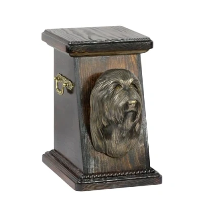 Afbeelding van Elegante urn hond voor hondenas met beeld van Bearded Collie, Highland Mountain Collie