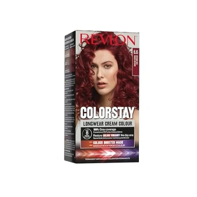 Image de Revlon ColorStay, Coloration Permanente, cheveux Longue Tenue, Couvre 100% des blancs, Jusqu’à 8 semaines, Huile de Macadamia et Beurre Murumuru, N6.6 Rouge Intense