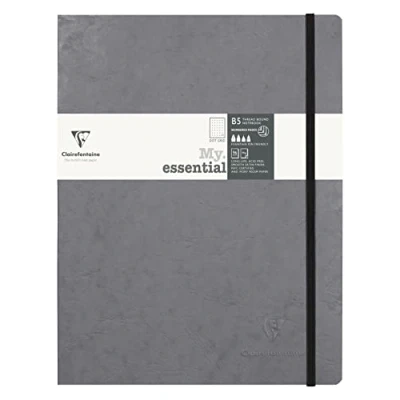 Afbeelding van Clairefontaine Ref. 794435C Age Bag Notitieboek met kunstleren binding &quot;My.Essential&quot; (192 pagina&#039;s) 19 x 25 cm Rulings gestippeld, ivoorkleurig velijnpapier, 90 g/m², grijs