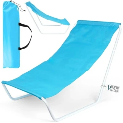 Afbeelding van Strandstoel Opvouwbaar Blauw Strandmat Zonneligstoel Ligstoel Ligbed Tuinstoel Campingstoel