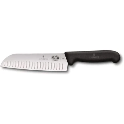 Afbeelding van Victorinox Santoku Fibrox mes met honingraatmes, extra scherp lemmet van roestvrij staal, vaatwasmachinebestendig, zwart