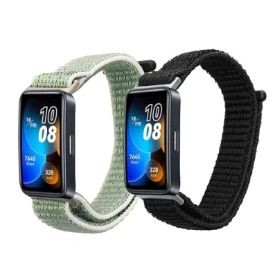 Afbeelding van kwmobile Horlogebandjes geschikt voor Huawei Band 9 / 8 2 x Nylon Smartwatch bandje in zwart groen.