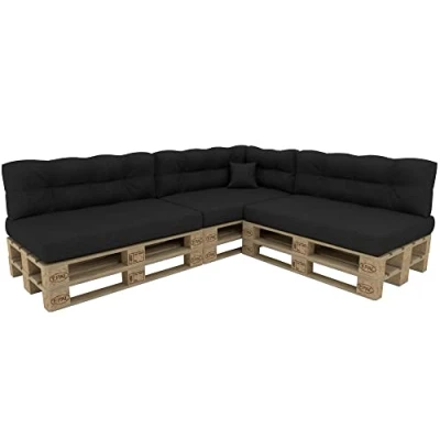 Afbeelding van POKAR Set van 8 kussens voor europallets: 3 x zitting 120 80 cm + rugleuning 40 1 60 kussen cm, tuinbank, binnen en buiten, zonder pallet, antraciet